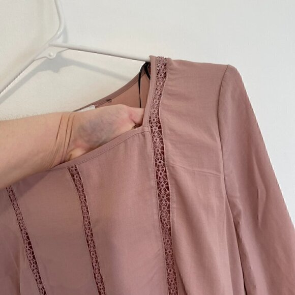 RO&DE ANTHROPOLOGIE Mauve Pink ish Crochet Lace Long Sleeve Boho Peasant Blouse - Picture 5 of 16